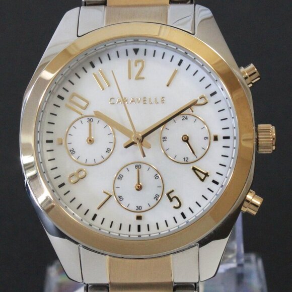 Caravelle Ladies Sports Watch By Bulova Chronograph Mother Of Pearl Dial 36mm - Picture 9 of 13